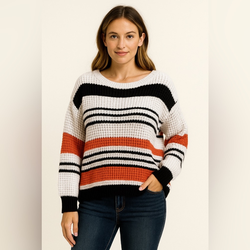 💗5 for $25💗 Striped Black, White, and Orange Women's Sweater